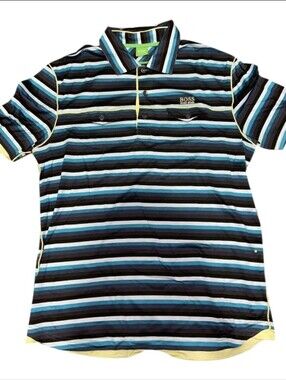 BOSS ($290) Green "C-Paddy" (or "Paddy 1") Multi-Stripe Regular-Fit Polo Shirt